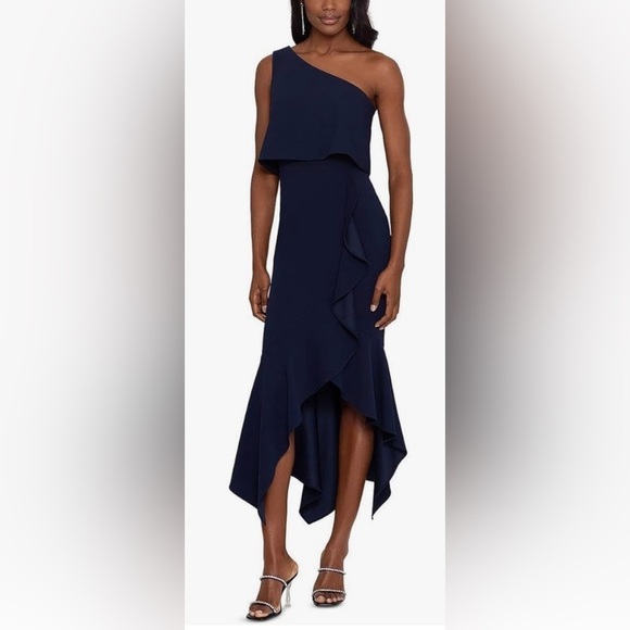 NWOT Xscape Size 6 One-Shoulder Popover High-Low Sheath Cocktail Dress - Picture 1 of 5